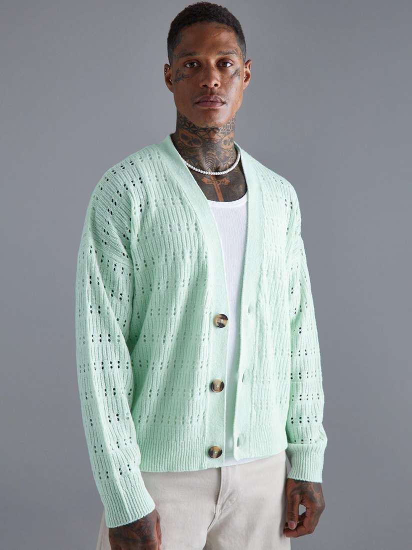 Buy boohooMAN Open Knit Acrylic Cardigan Sweaters for Men 24411612 Myntra