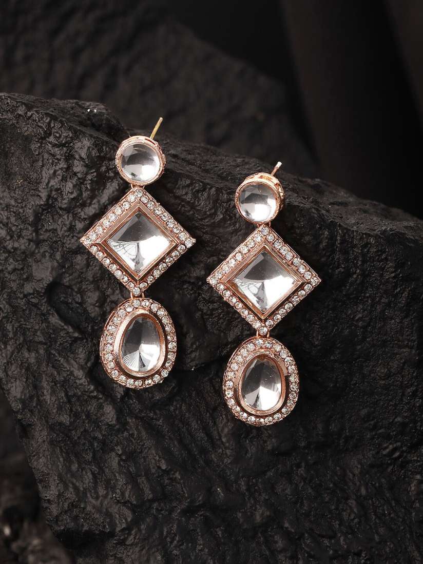 Buy Jazz and Sizzle Rose Gold Plated Geometric CZ Studded Drop Earrings Earrings for Women 24413812 Myntra