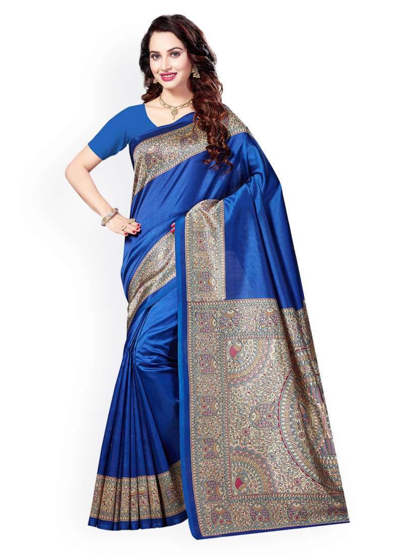 Buy Ishin Blue Printed Art Silk Saree Sarees for Women 2442215 Myntra