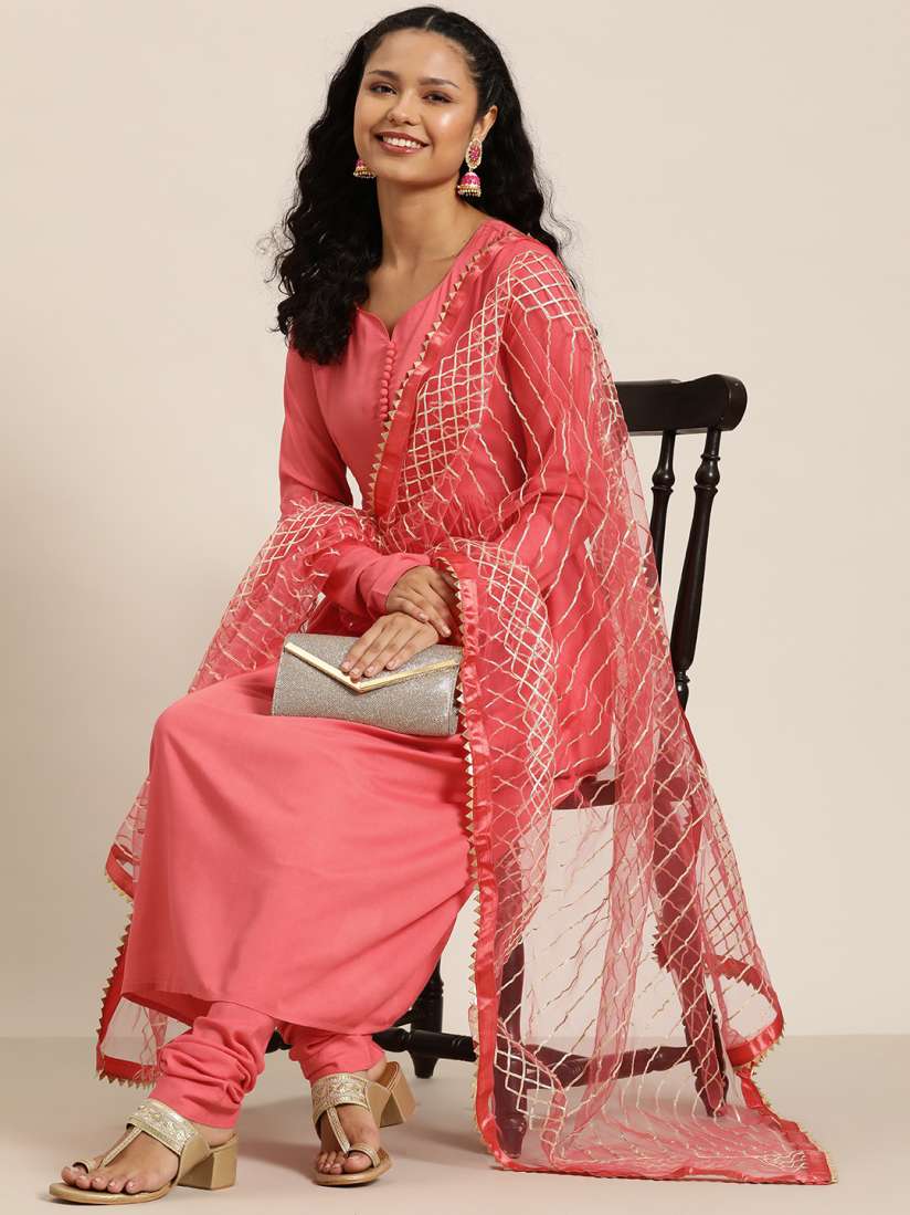 Buy HERE NOW Women A Line Kurta with Churidar Gotta Patti Dupatta Kurta Sets for Women 24430492 Myntra