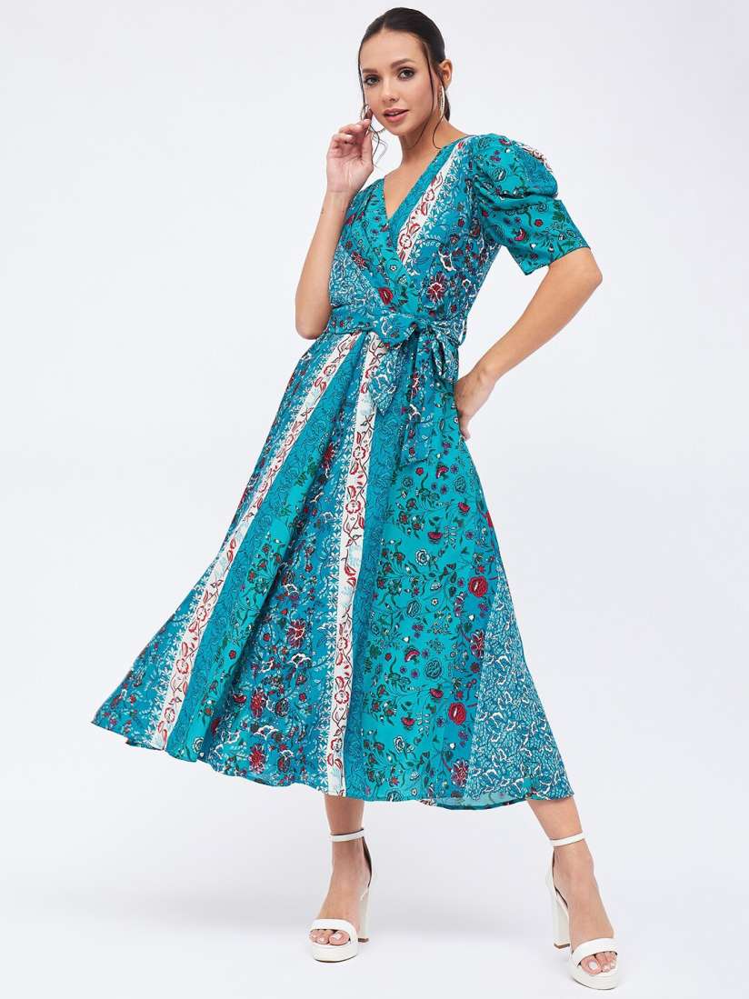 Buy Harpa Floral Printed V Neck Puff Sleeves Fit and Flare Dress Dresses for Women 24433718 Myntra