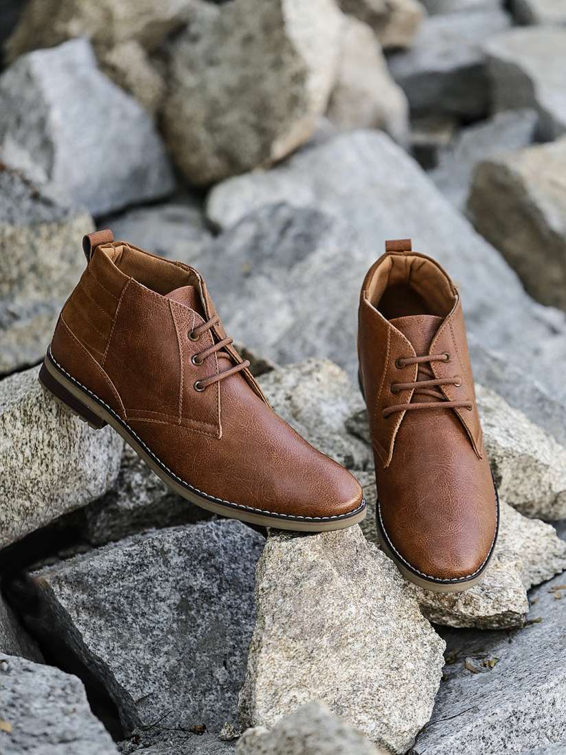 Buy Roadster Men Tan Brown Mid Top Flat Boots Boots for Men 2443654 Myntra