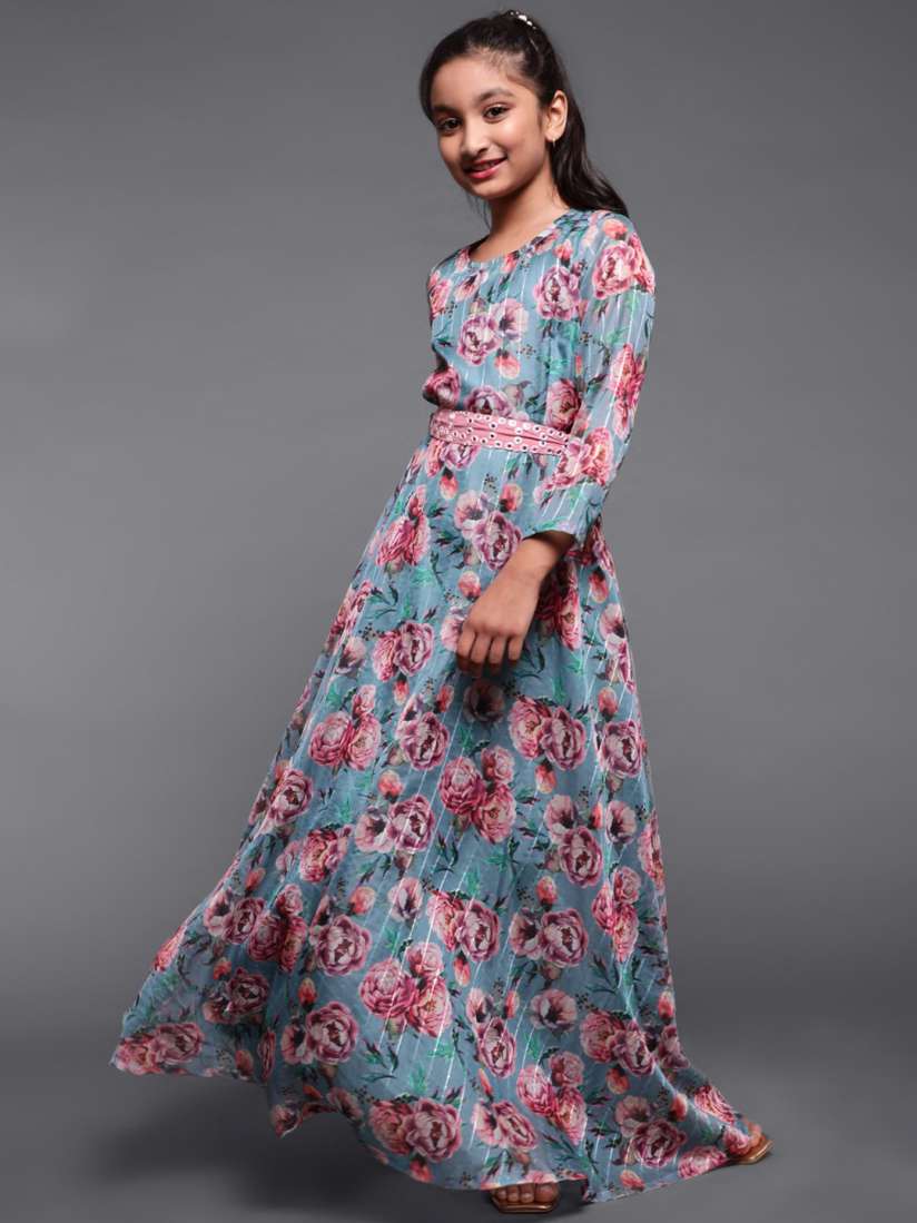 Buy Aks Kids Girls Floral Printed Maxi Dress With Belt Dresses for Girls 24438308 Myntra