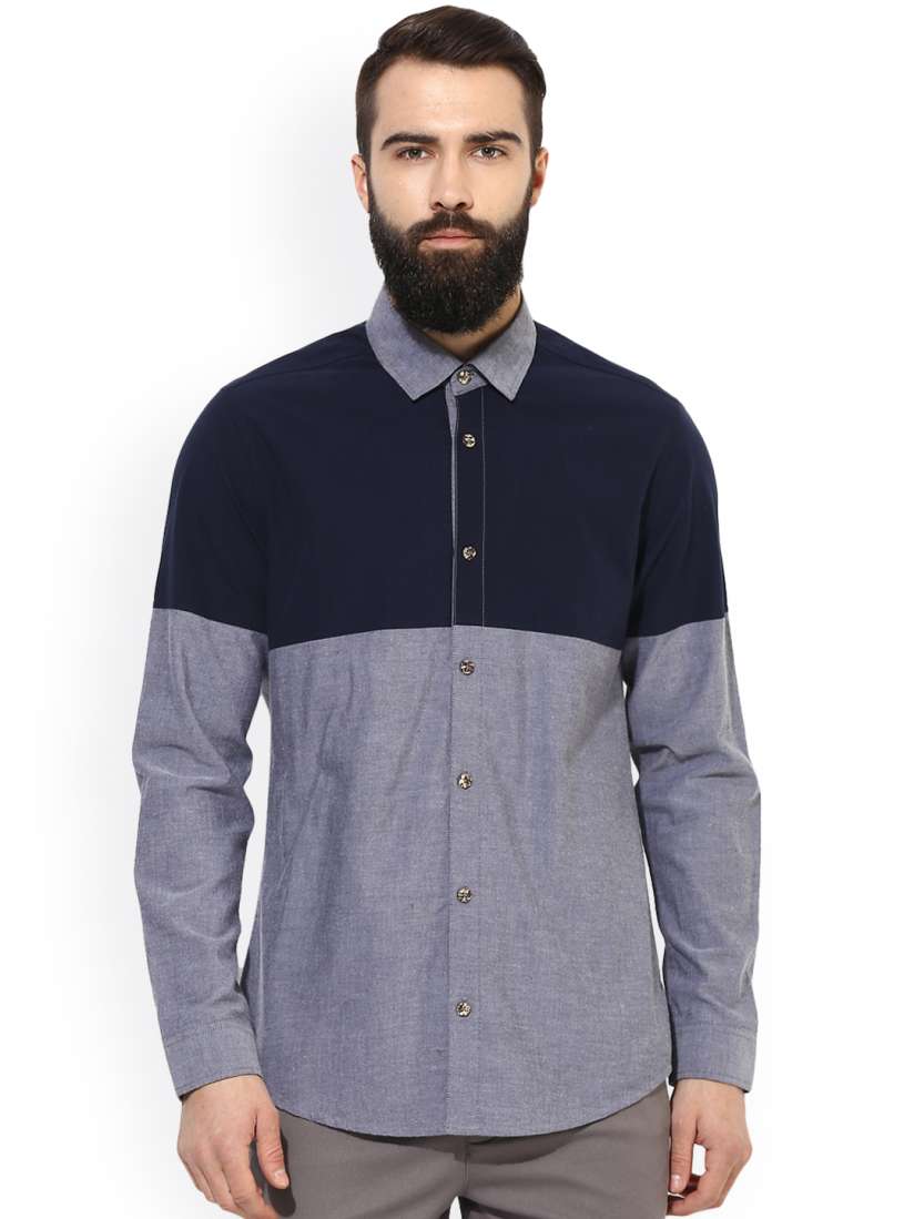 Buy Leo Sansini Men Blue Navy Blue Regular Fit Solid Casual Shirt Shirts for Men 2444047 Myntra