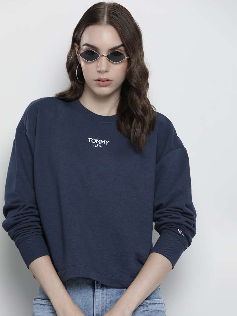 Buy Tommy Hilfiger Brand Logo Printed Drop Shoulder Sleeves Sweatshirt Sweatshirts for Women 24441114 Myntra