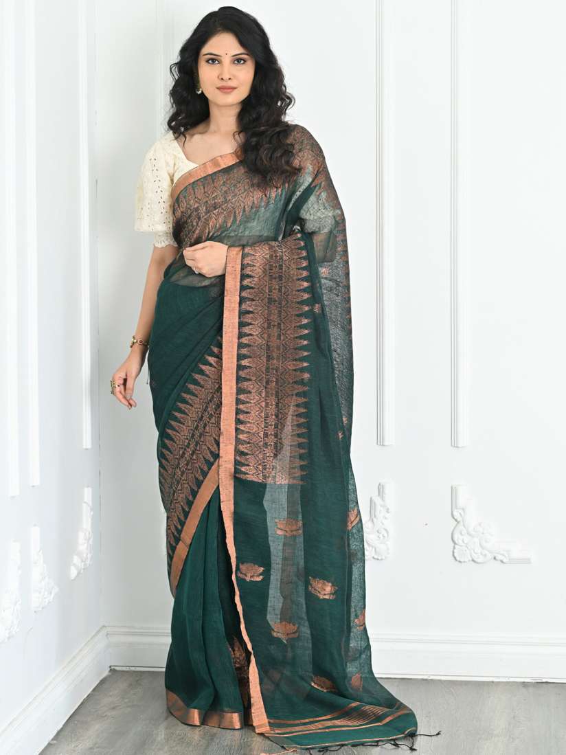 Buy BEATITUDE Floral Woven Design Zari Pure Linen Saree Sarees for Women 24445992 Myntra