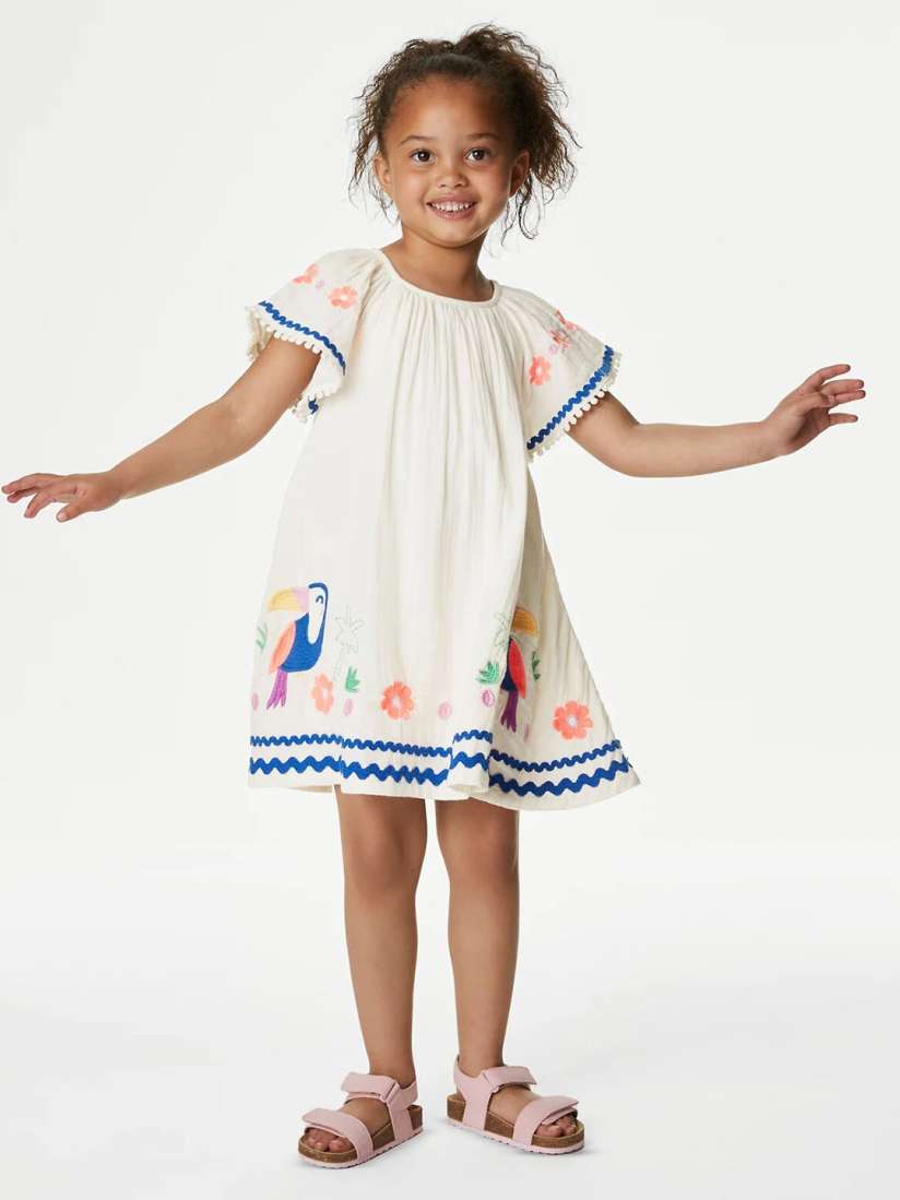 Buy Marks Spencer Girls Floral Printed Flutter Sleeve Gathered Pure Cotton A Line Dress Dresses for Girls 24451866 Myntra