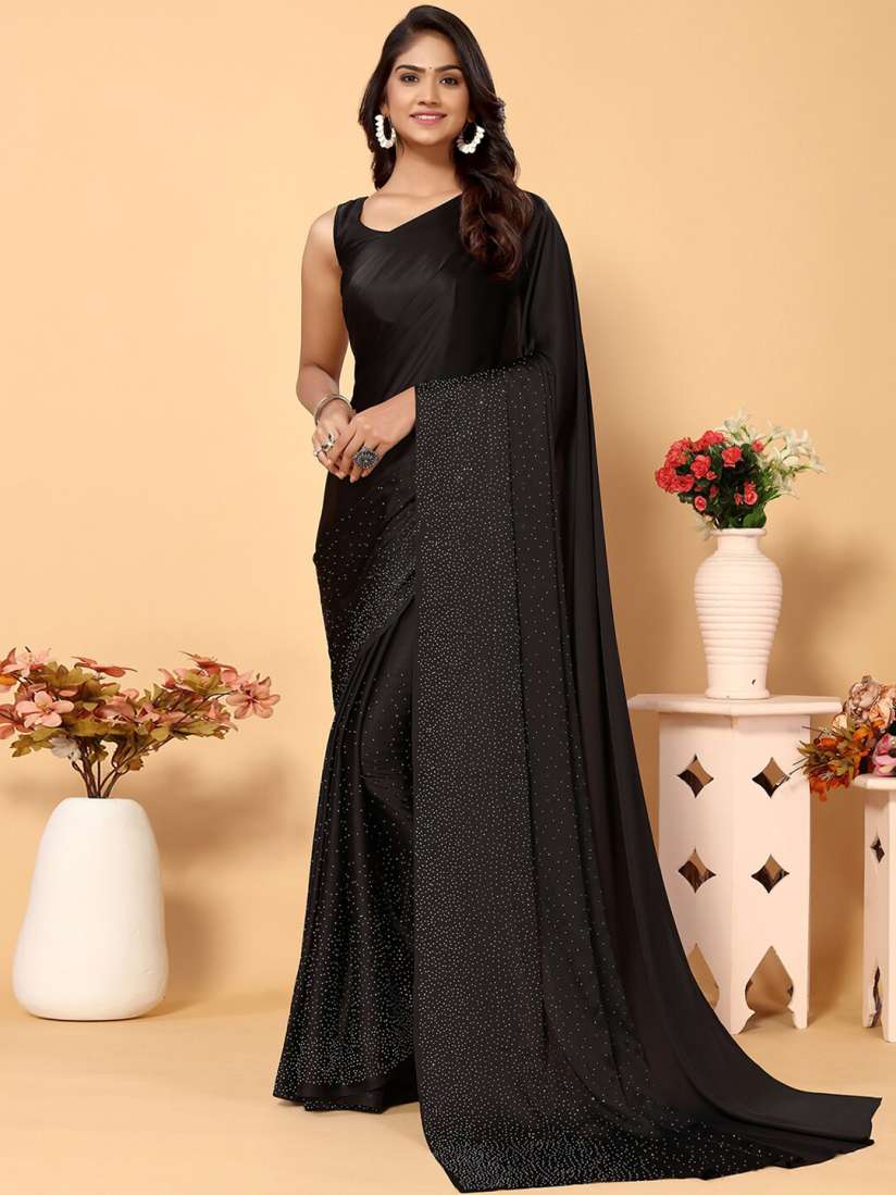 Buy Mitera Black Embellished Beads and Stones Satin Saree Sarees for Women 24456494 Myntra