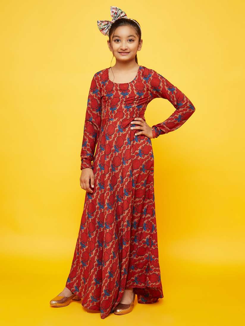 Buy Aks Kids Girls Abstract Printed Long sleeves Maxi Dress Dresses for Girls 24462064 Myntra