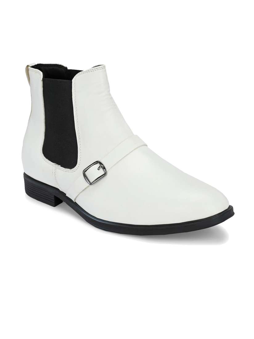 Buy The Roadster Lifestyle Co. Men White Mid Top Block Heel Chelsea Boots With Buckle Detail Boots for Men 24468544 Myntra