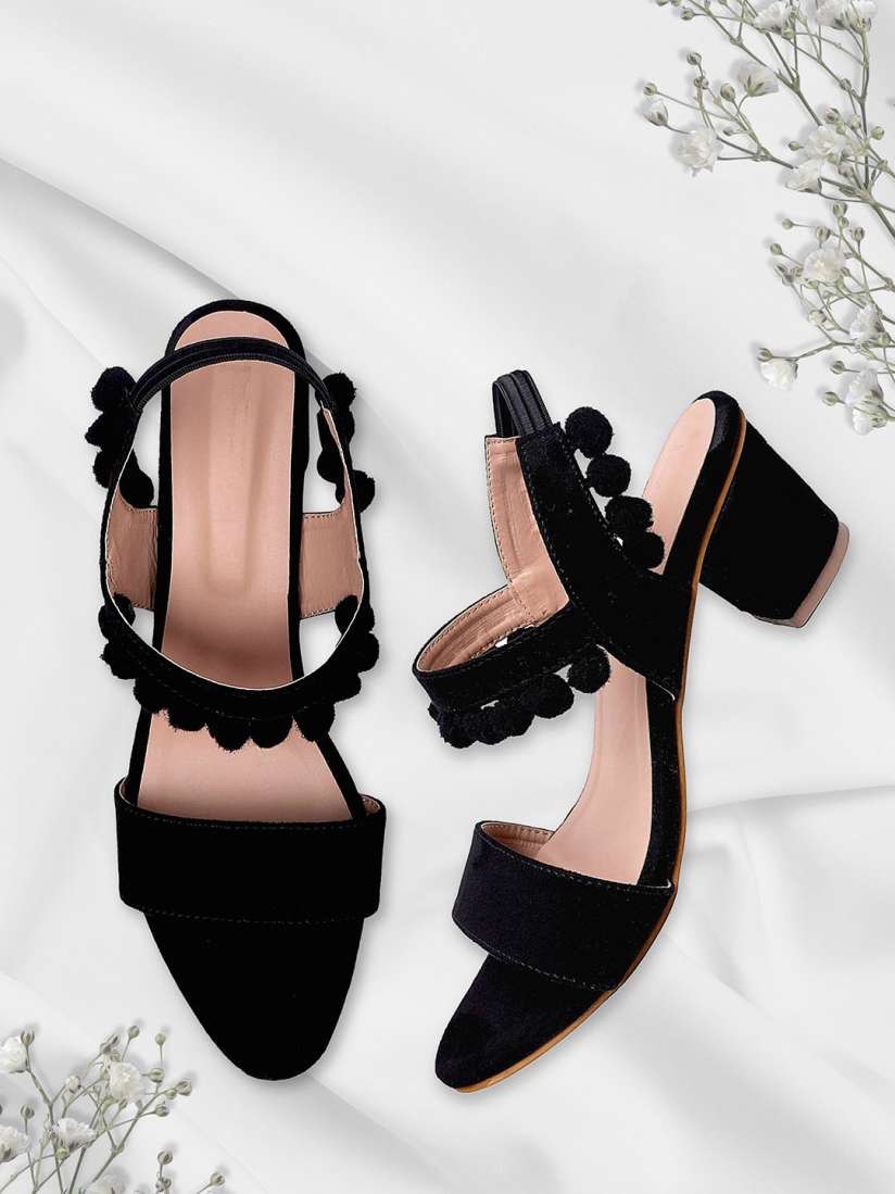 Buy DChica Pom Pom Suede Block Heels With Backstrap Heels for Women 24477130 Myntra