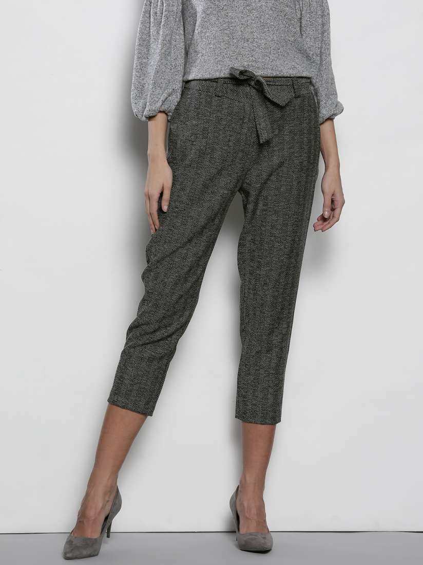 Buy DOROTHY PERKINS Women Charcoal Grey Self Striped Petite Cropped Trousers Trousers for Women 2447997 Myntra