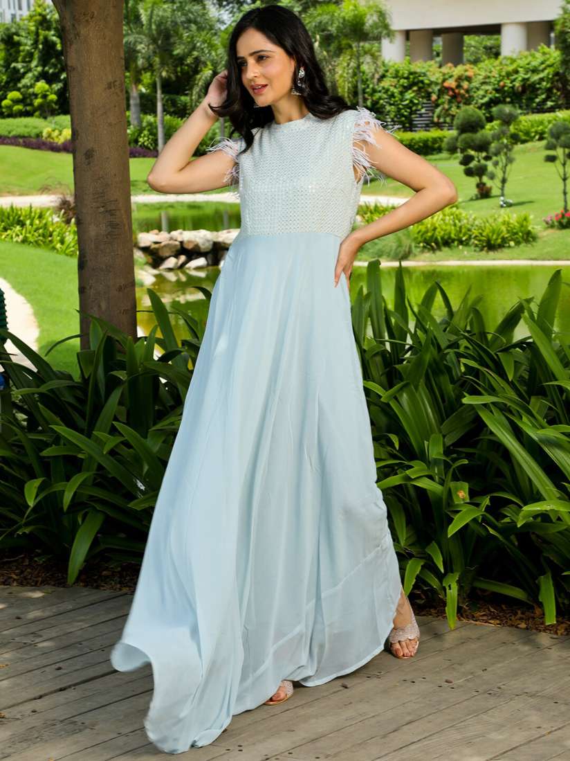 Buy AKS Couture Self Design Sequinned A Line Maxi Ethnic Dress Ethnic Dresses for Women 24485346 Myntra