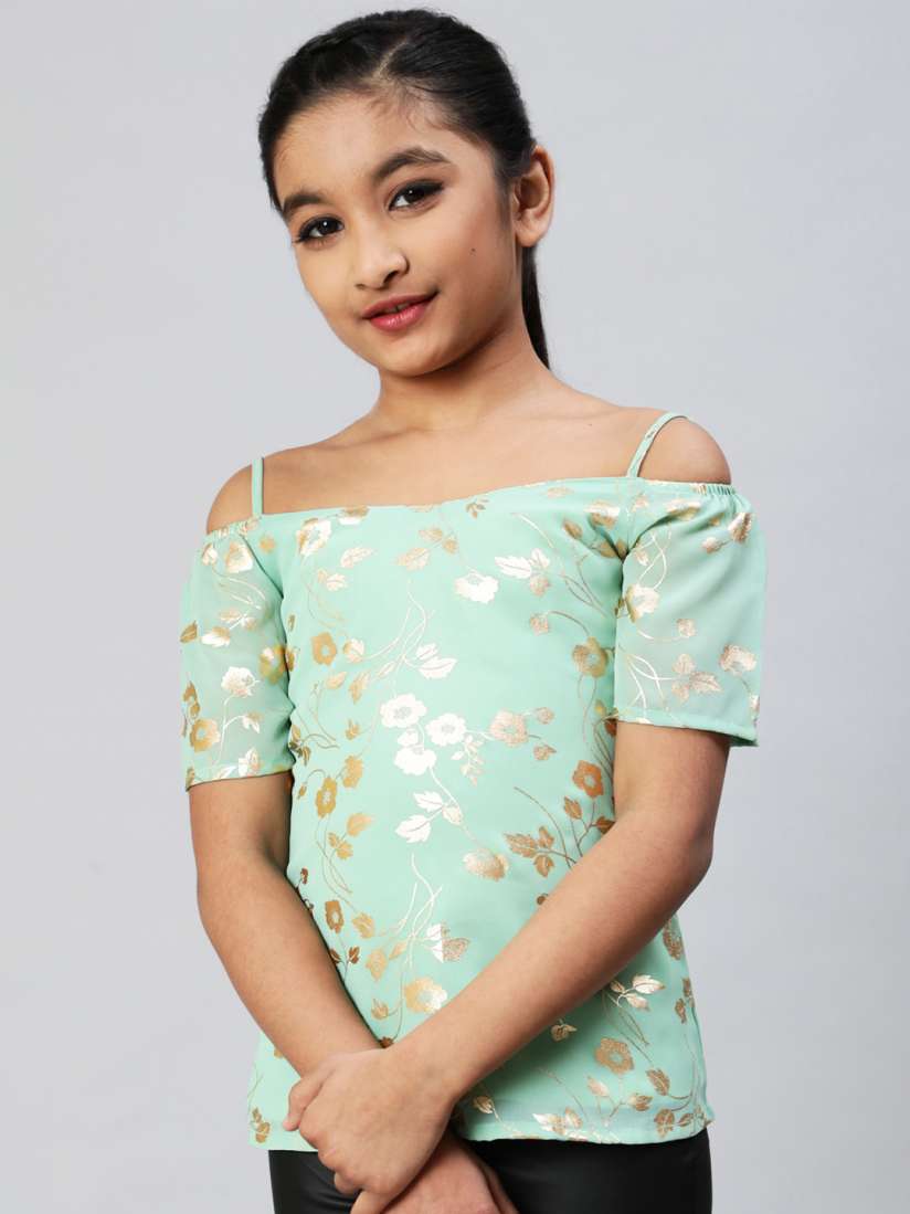 Buy Aks Kids Girls Floral Printed Cold Shoulder Georgette Bardot Top Tops for Girls 24485580 Myntra