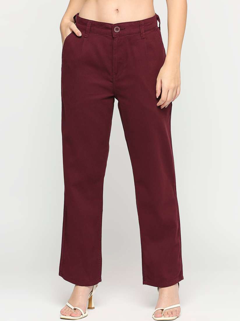 Buy Roadster Women Relaxed Straight Leg Fit Pure Cotton Trousers Trousers for Women 24485670 Myntra