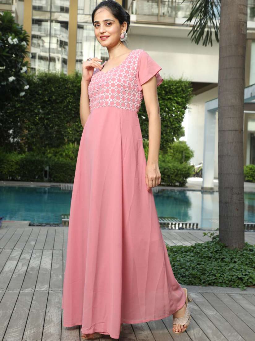 Buy AKS Couture Flared Sleeves Embroidered Maxi Dress Dresses for Women 24487134 Myntra