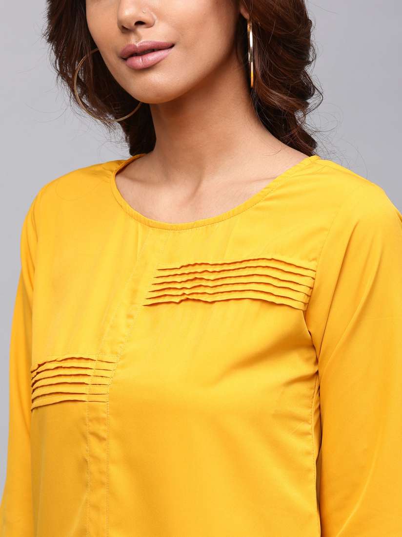 Aks women mustard solid straight kurta on sale