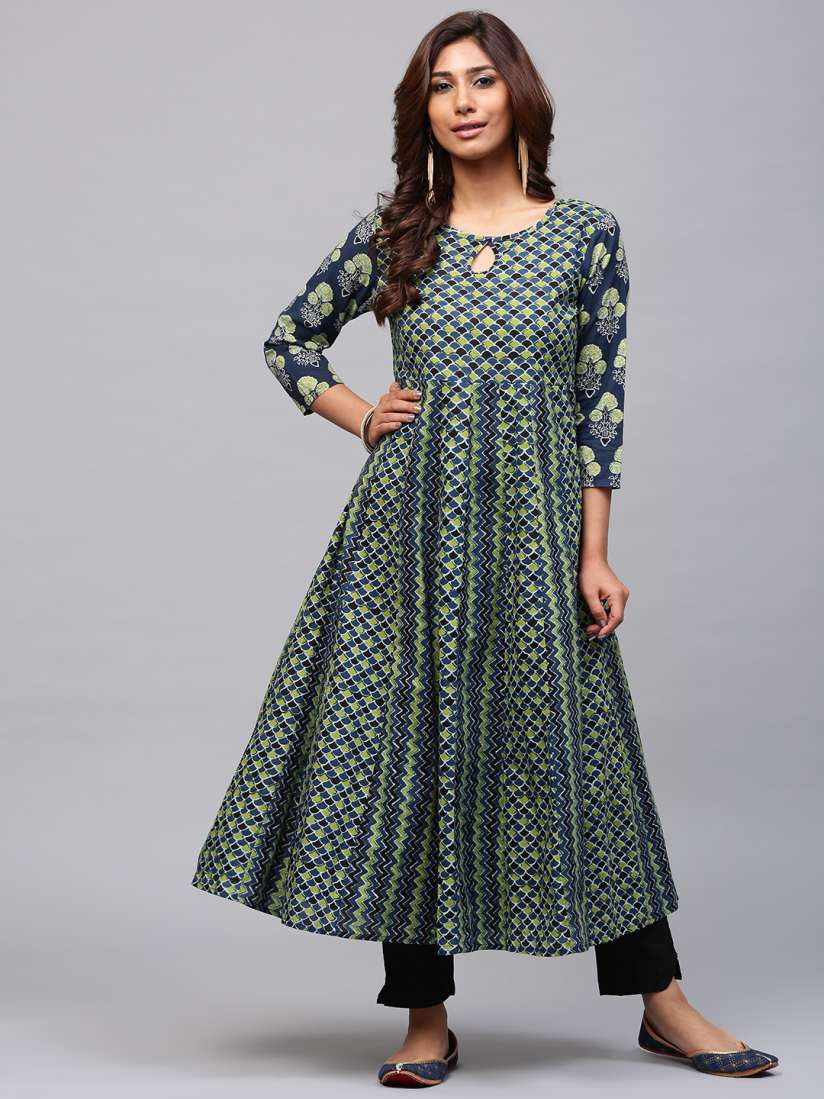 Buy AKS Women Blue Green Printed Anarkali Kurta Kurtas for Women 2448913 Myntra