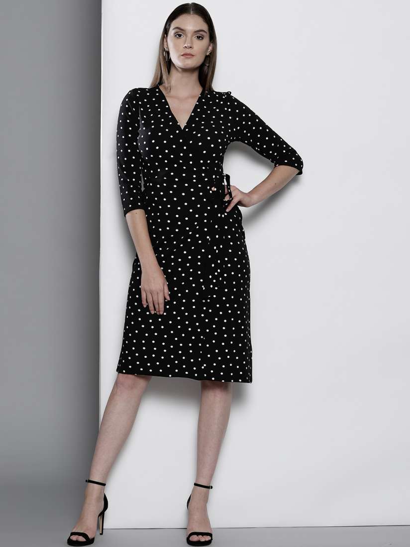 Buy DOROTHY PERKINS Women Black Polka Dot Print Wrap Dress Dresses for Women 2449103 Myntra