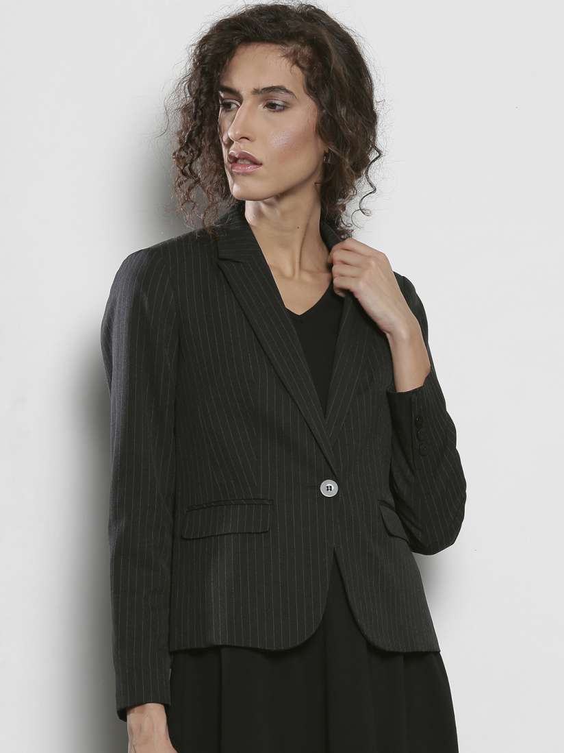 Buy DOROTHY PERKINS Charcoal Grey Striped Single Breasted Blazer Blazers for Women 2449173 Myntra