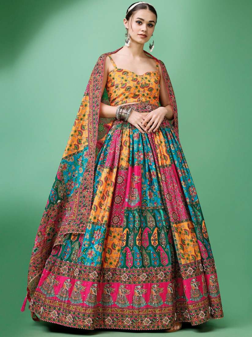 Buy PURVAJA Ethnic Motifs Printed Silk Semi Stitched Lehenga Unstitched Blouse With Dupatta Lehenga Choli for Women 24500626 Myntra