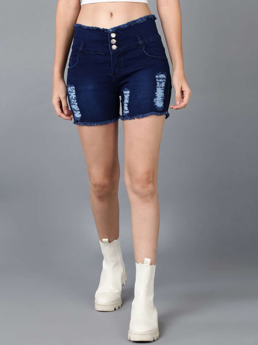 Buy A Okay Women Washed Slim Fit Cycling Low Distressed Denim Shorts Shorts for Women 24501034 Myntra