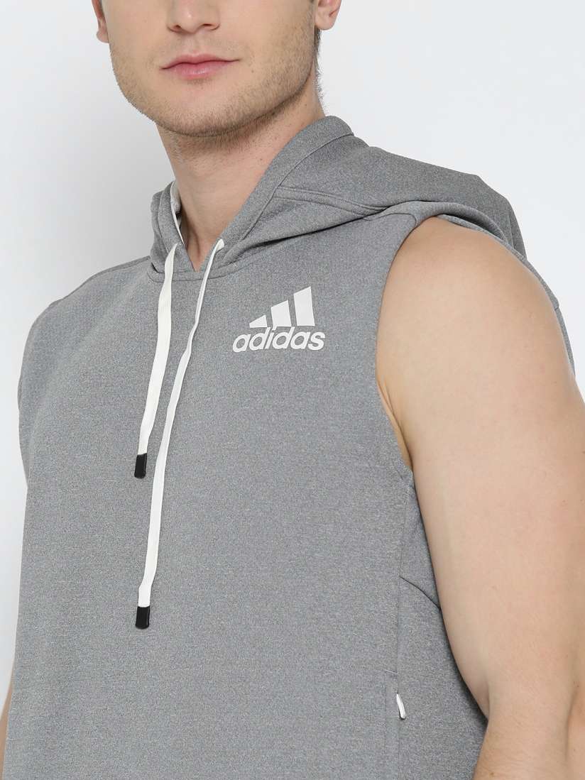 Buy Adidas Men Grey Melange WO Sleeveless Hooded Training Sweatshirt Sweatshirts for Men 2450478 Myntra