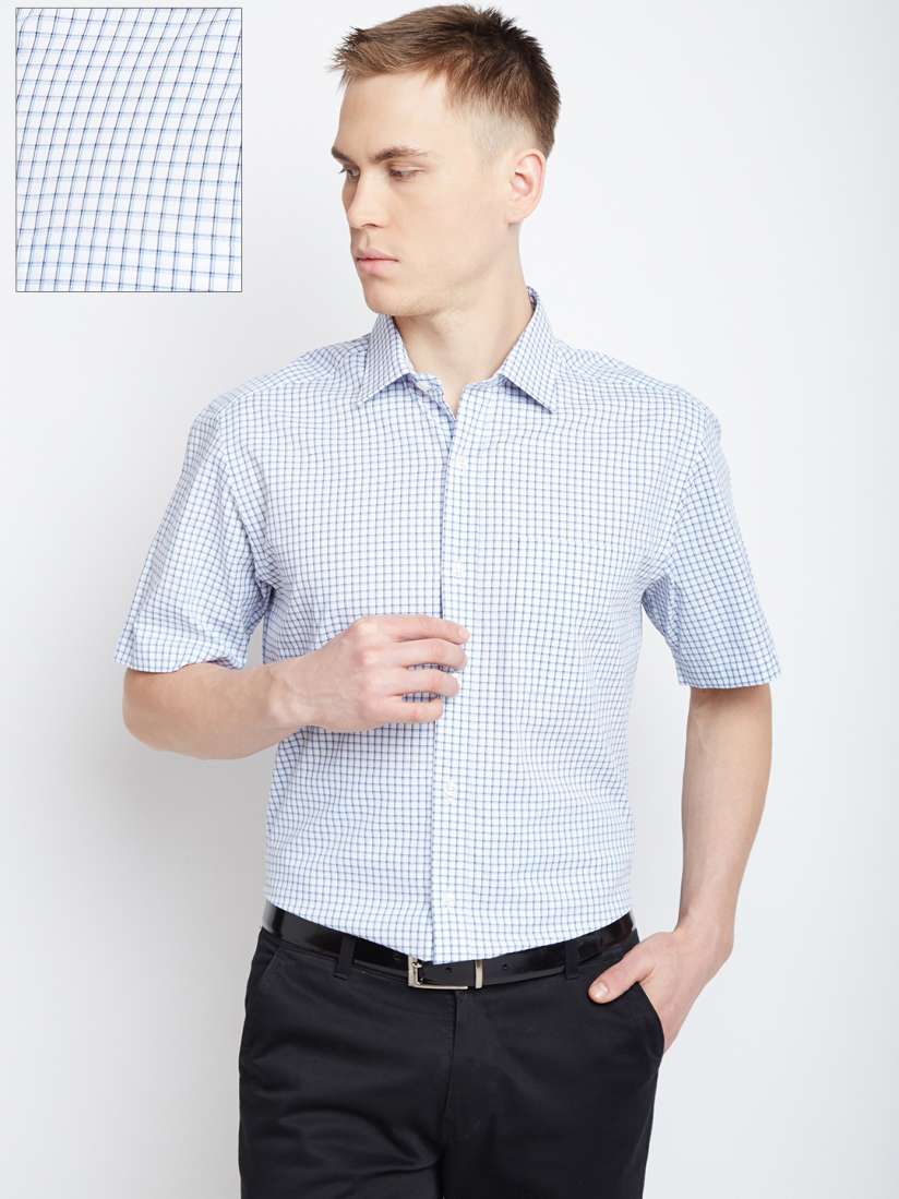 Buy Wills Lifestyle Men White Blue Regular Fit Checked Formal Shirt Shirts for Men 2451679 Myntra