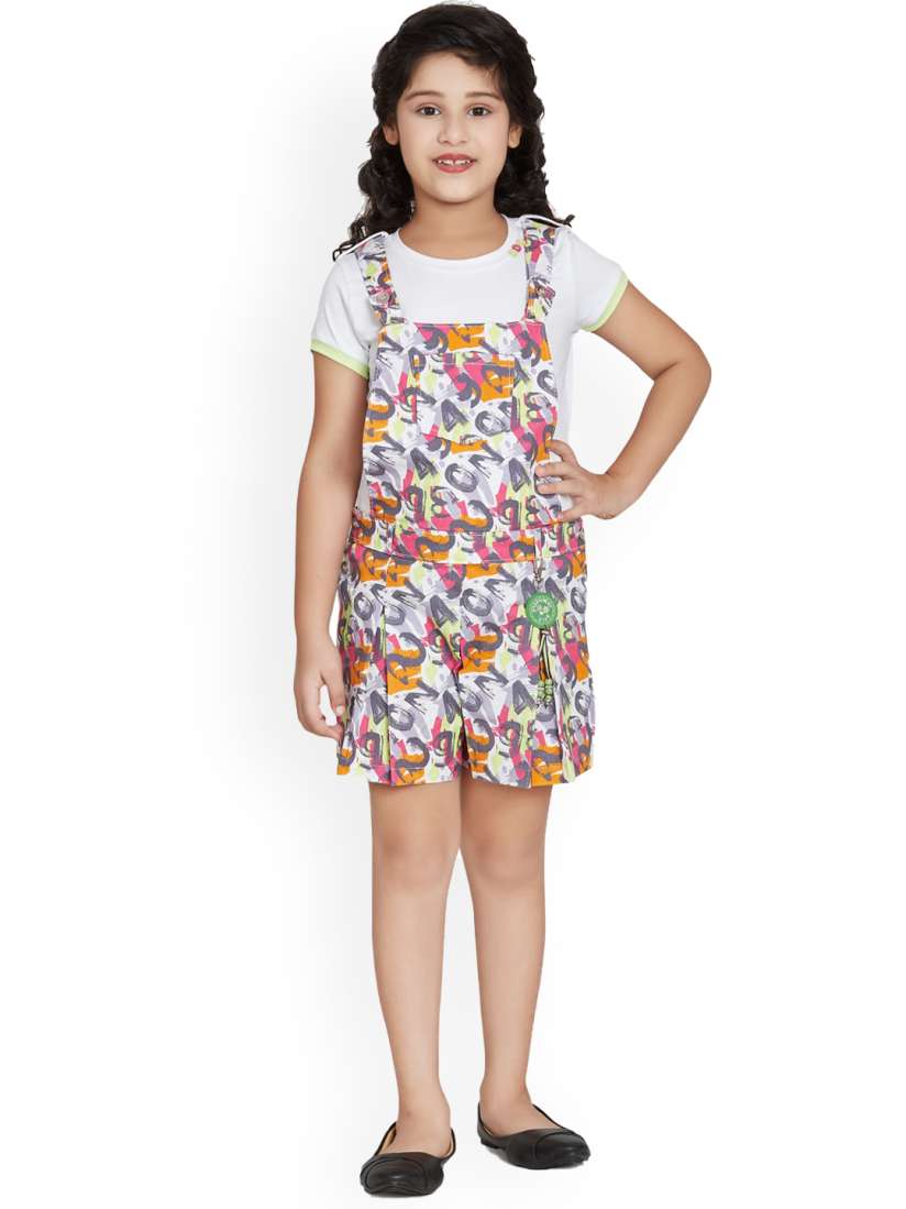 Buy Peppermint Girls Alphanumeric Printed Cotton Dungaree Dungarees for Girls 24517862 Myntra