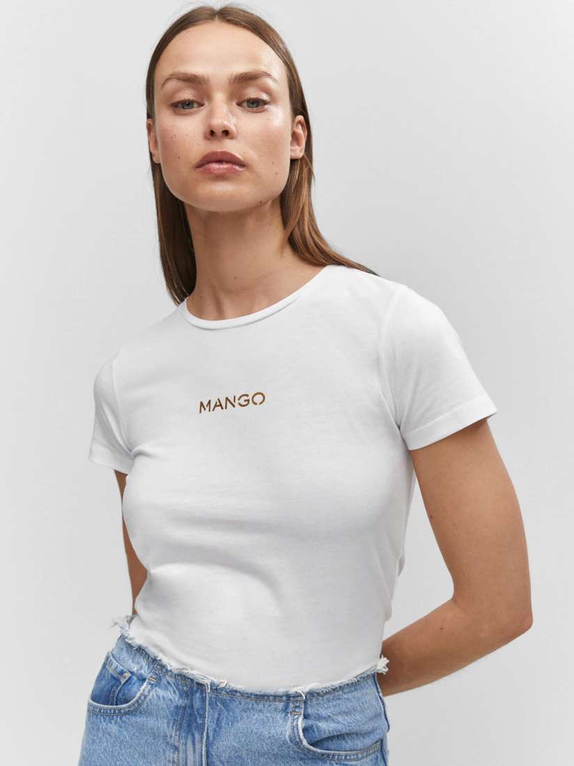 Buy MANGO Brand Logo Printed Pure Cotton T shirt Tshirts for Women 24518798 Myntra