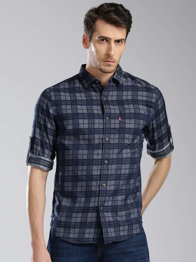 Buy Levis Men Blue Grey Slim Fit Checked Casual Shirt Shirts for Men 2451889 Myntra