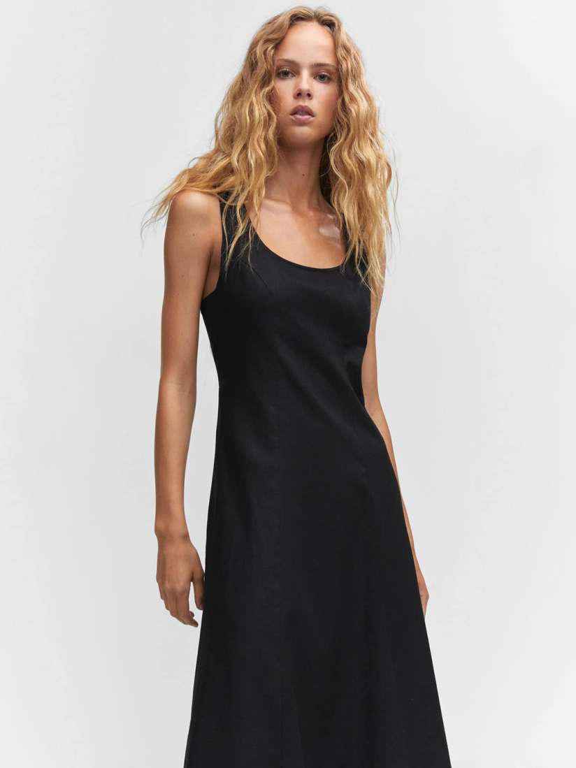 Mango black linen dress online
