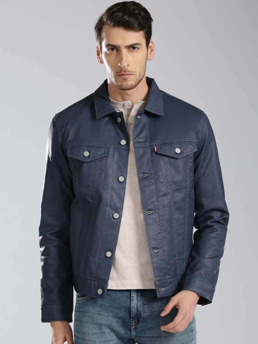 Levi's blue leather jacket outlet