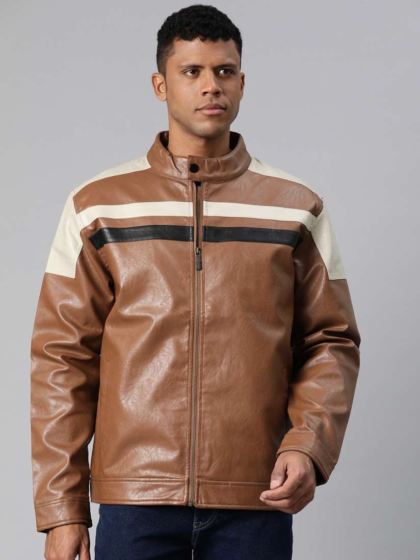 Striped leather jacket mens discount