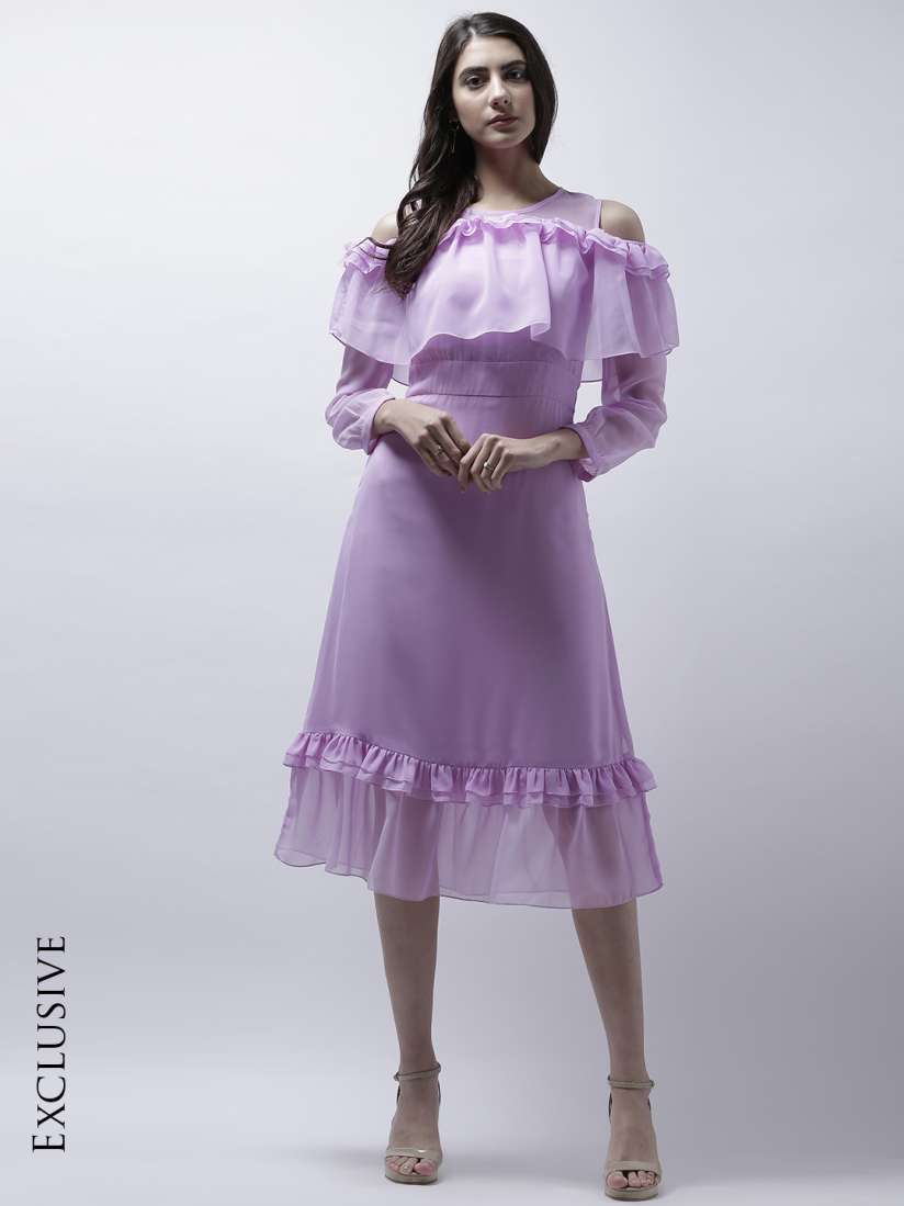 Buy Athena Women Lavender Cold Shoulder Solid Fit Flare Dress Dresses for Women 2452767 Myntra
