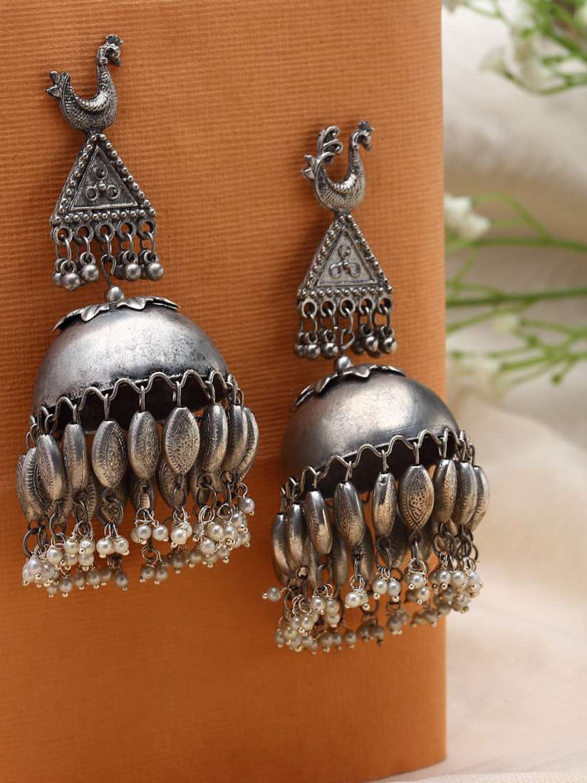 Buy PANASH Silver Plated Peacock Shaped Jhumkas Earrings Earrings for Women 24533498 Myntra