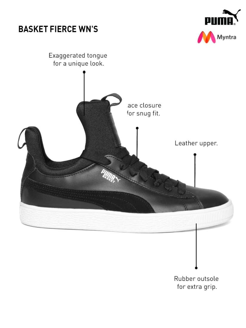 Buy Puma Women Black Basket Fierce Solid Leather Sneakers Casual Shoes for Women 2454606 Myntra