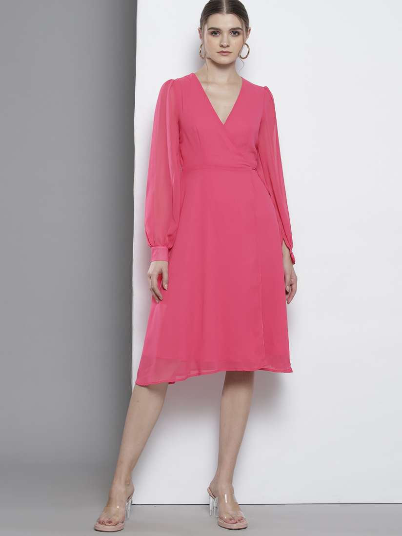 Boohoo pink wrap dress outlet