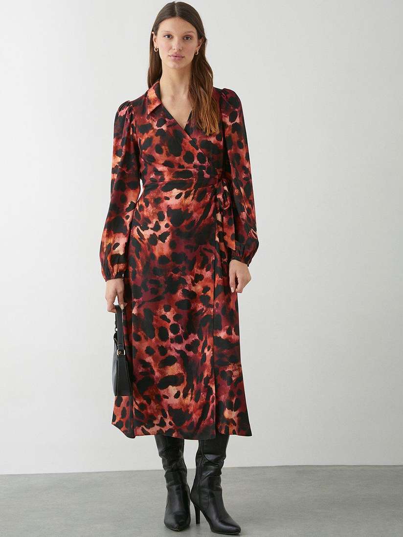 DOROTHY PERKINS Animal Print Wrap Midi Dress
