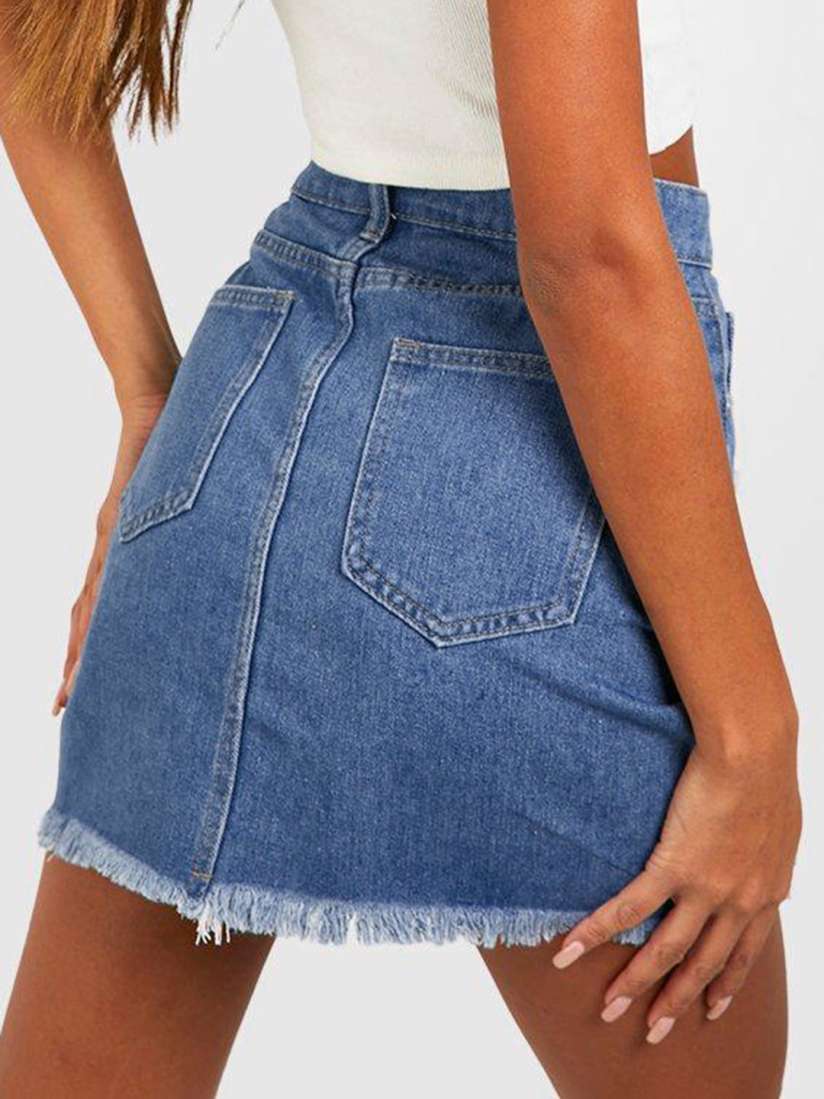 Buy Boohoo Ripped Frayed Hem High Waist Denim Skirt Skirts for Women 24550756 Myntra