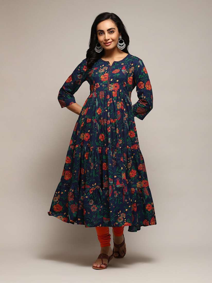 Buy Biba Floral Printed Pleated Tiered Fit Flare Midi Dress Dresses for Women 24560746 Myntra