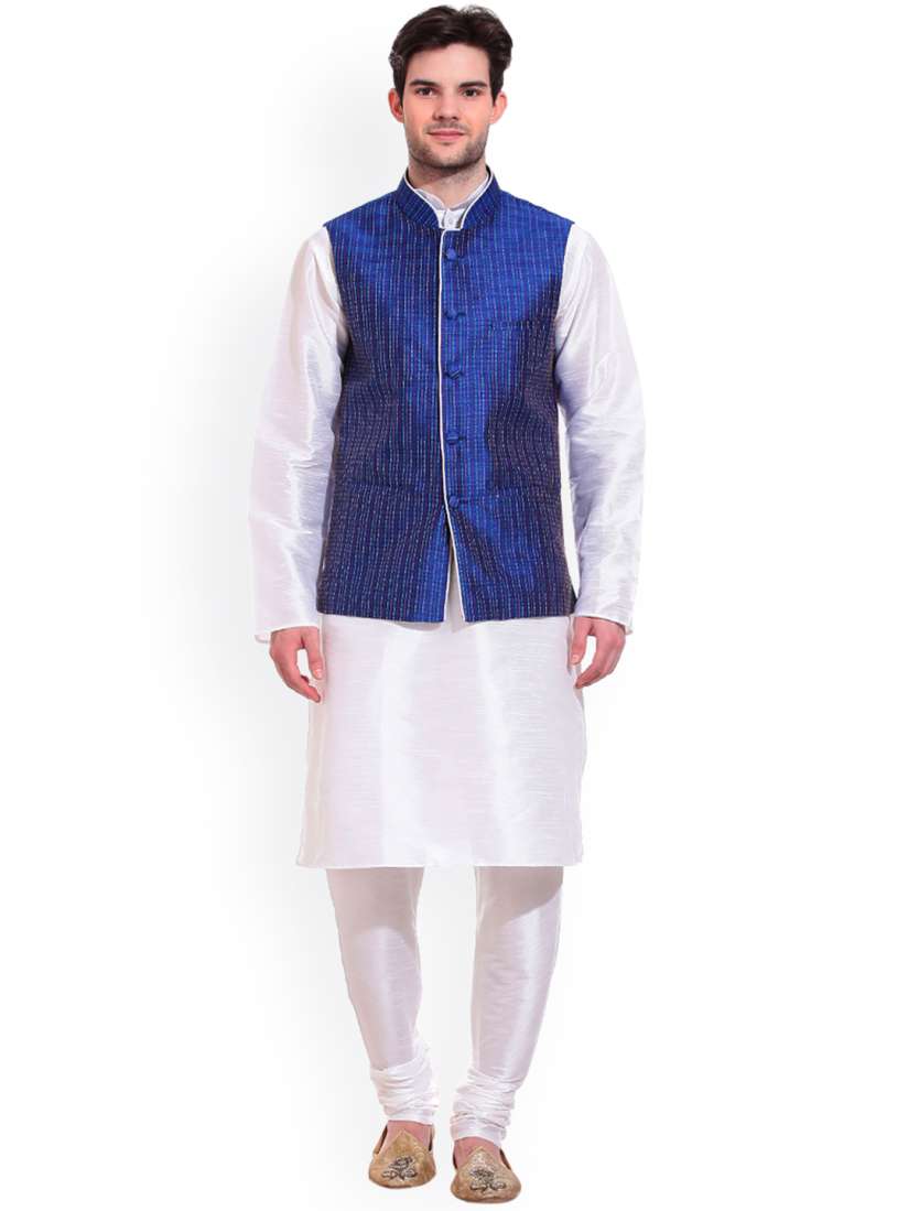 White kurta pajama with sweater on sale