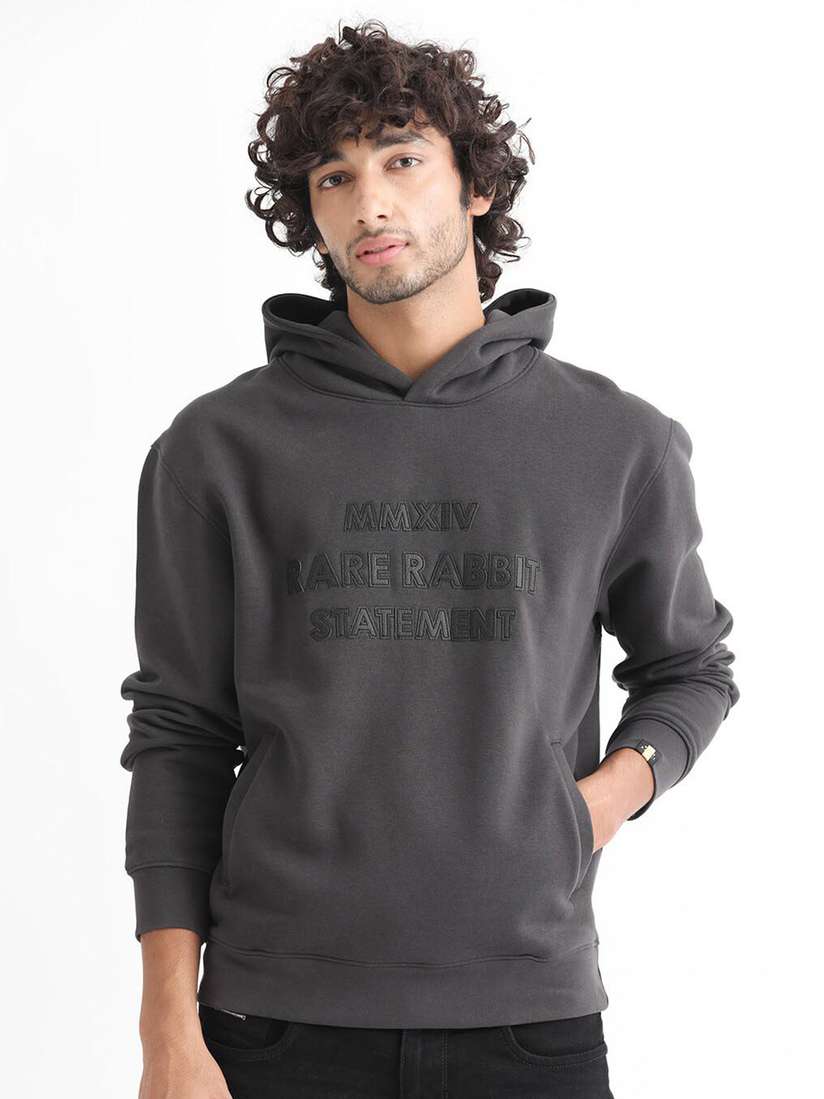 Buy RARE RABBIT Men Ether Applique Hooded Sweatshirt - Sweatshirts 