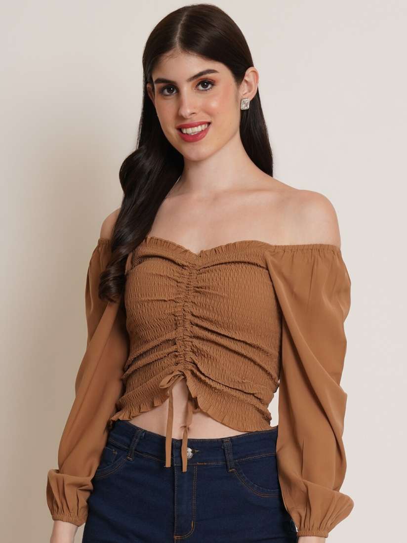 Ruched bardot crop top outlet