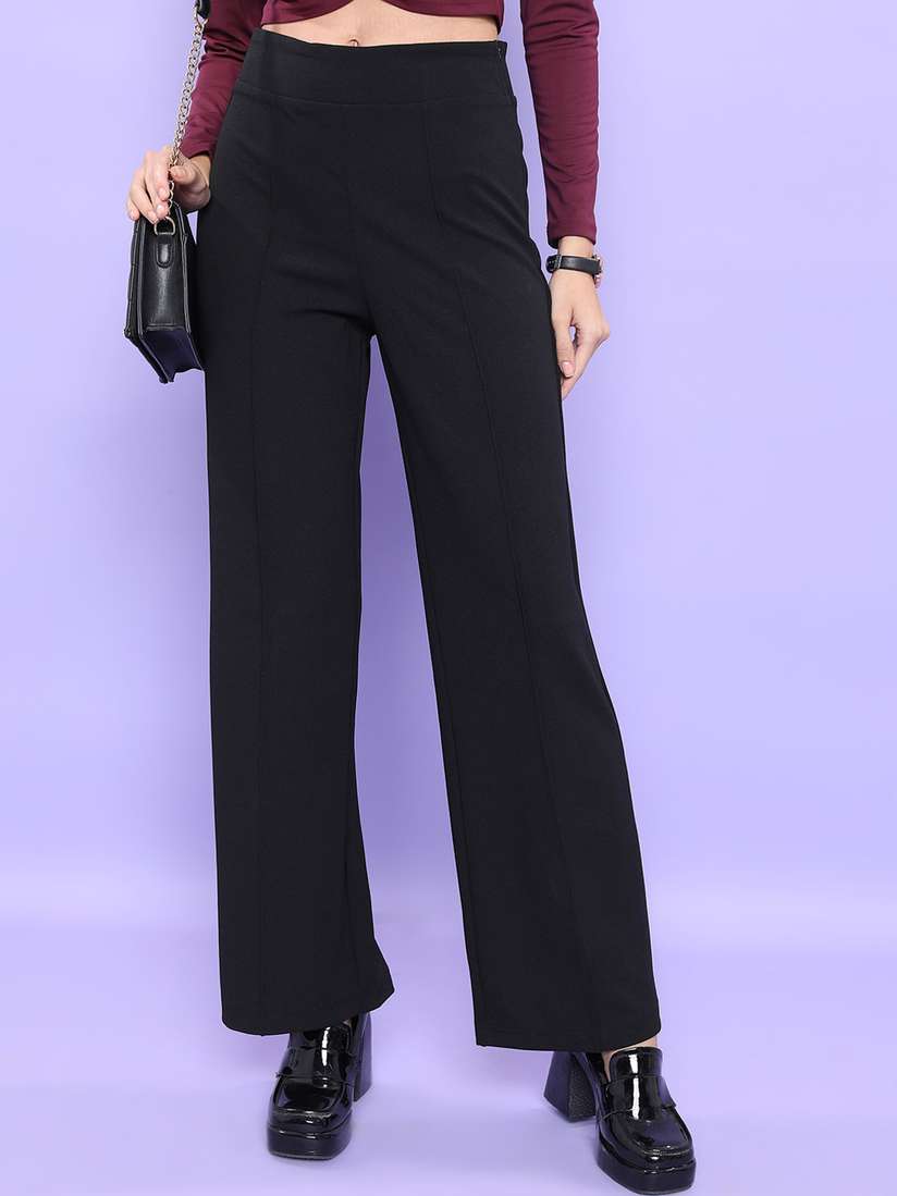 Buy CHIC BY TOKYO TALKIES Women Flared Fit High-Rise Parallel Trousers -  Trousers for Women 24567748 | Myntra