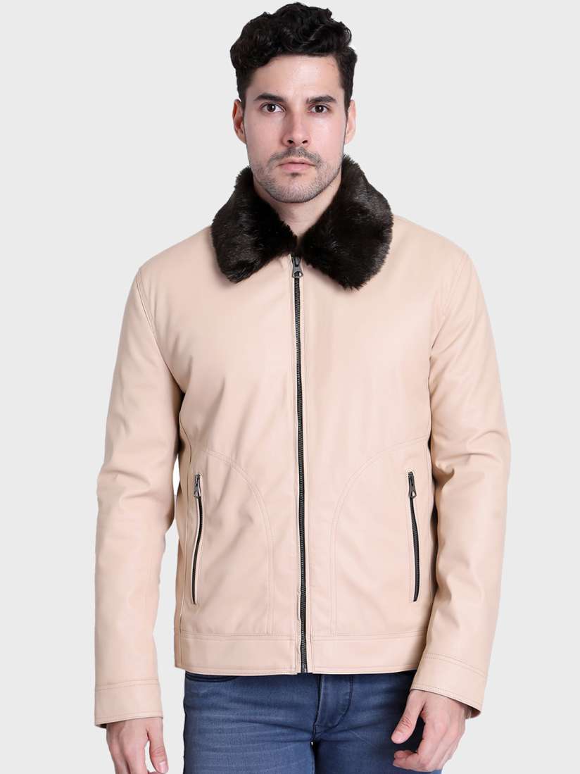 Faux leather trim jacket best sale