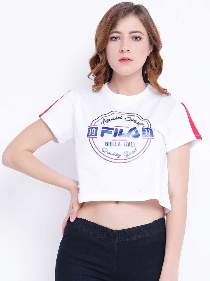Buy FILA Women White Printed Round Neck Crop T shirt Tshirts for Women 2458100 Myntra
