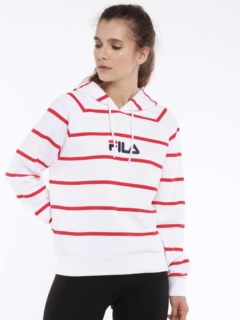 Buy FILA Women White Red Striped Hooded Sweatshirt Sweatshirts for Women 2458132 Myntra
