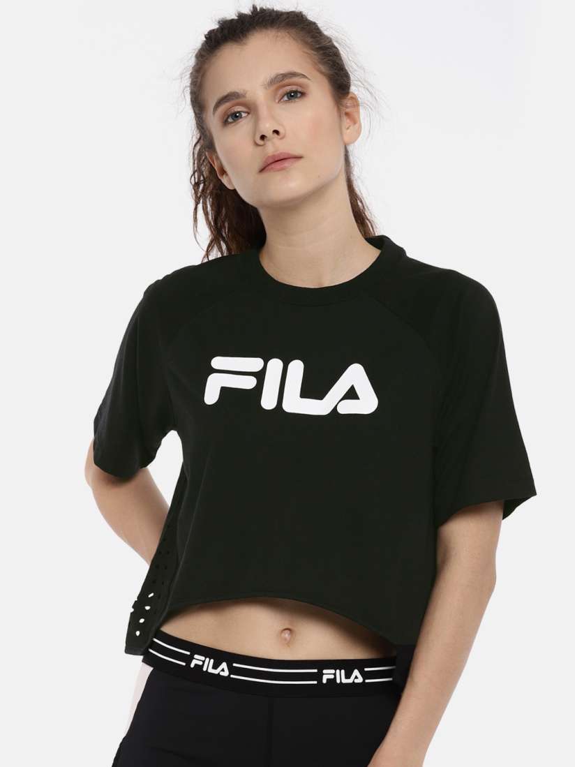 Buy FILA Women Black Printed Cropped Round Neck T shirt Tshirts for Women 2458143 Myntra