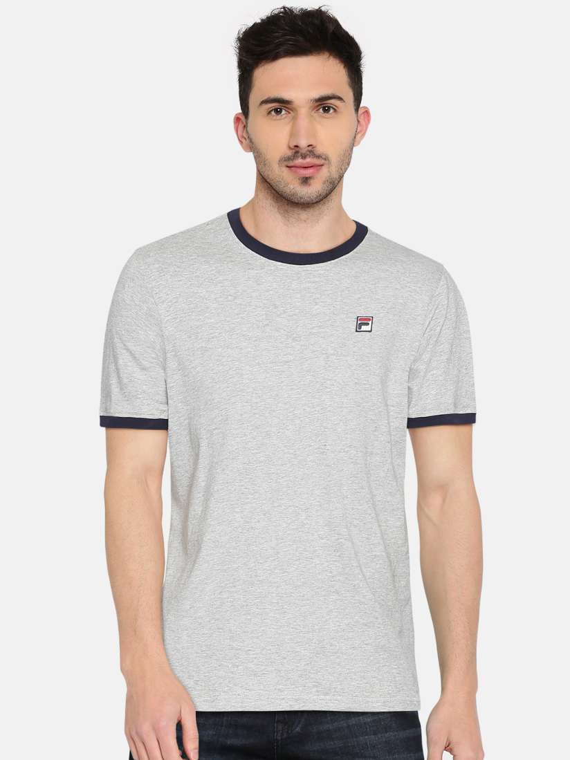Buy FILA Men Grey Melange Solid Round Neck Pure Cotton T shirt Tshirts for Men 2458227 Myntra